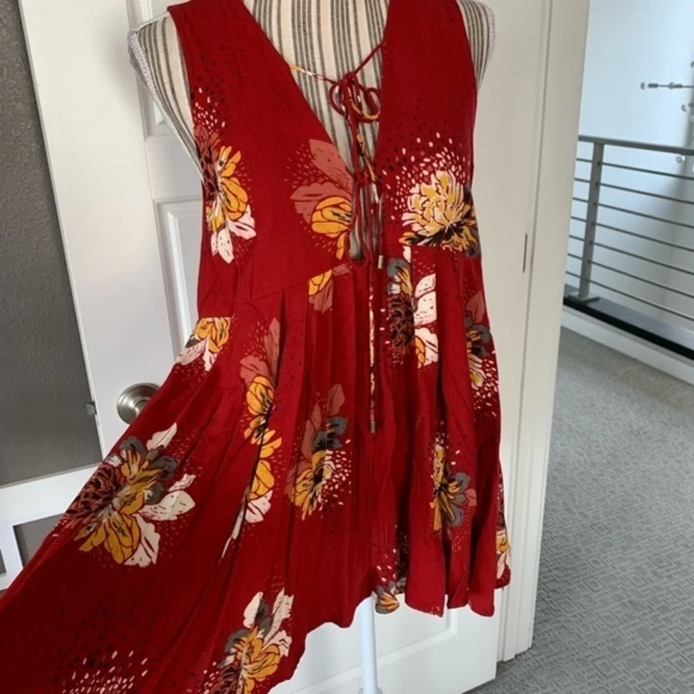 Free People Pleated Floral Sleeveless Top with Open Back
